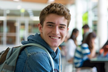 Fototapeta premium Smiling young man in a modern study environment