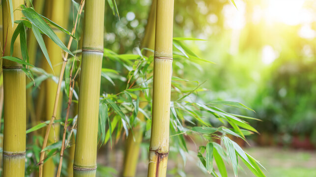 clacking. Bamboo stalks swaying and clacking in forest breeze with filtered daylight and motion blur. gardening catalogs, home-decor guides, designed for home decor and floral branding.