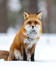 Obraz premium Red fox in snowy forest (1)