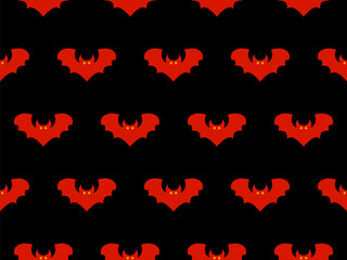 Seamless pattern with flying bats for Halloween decor. Red bat silhouettes on a dark background. A scary background with bats for printing on fabric and paper, banners, posters. Vector illustration