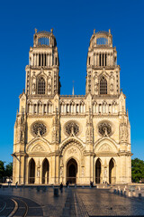 Fototapeta premium Front facade of Orleans gothic Cathedral in France
