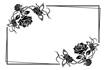 Floral frame with rose theme, artistic black and white line border, to beautify poster illustrations and invitation cards. Vector illustration eps