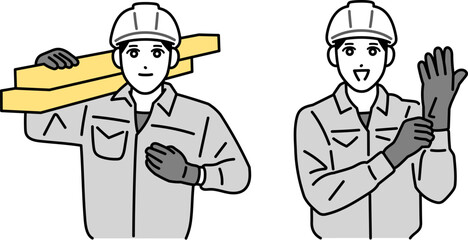 ヘルメットをかぶっている作業員の男性のイラスト