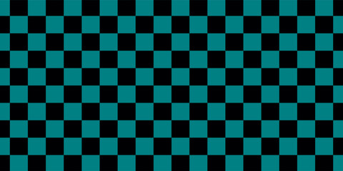 Fototapeta premium Checkerboard banner. Black and Teal colors of checkerboard. Small squares, small cells. Chessboard, checkerboard texture. Squares pattern. Background. Eps10