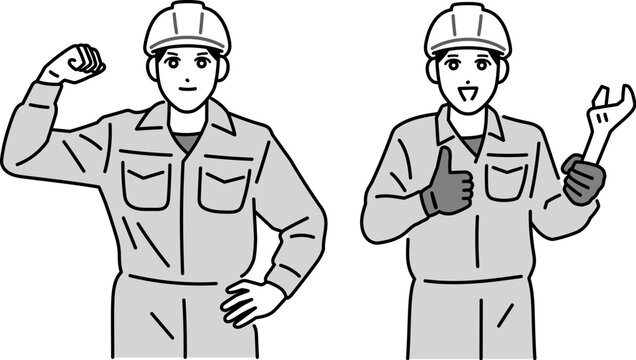 ヘルメットをかぶっている作業員の男性のイラスト