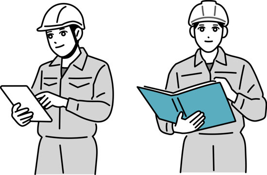 ヘルメットをかぶっている作業員の男性のイラスト
