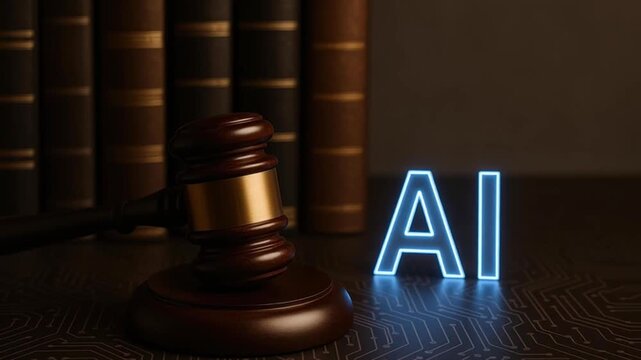 Artificial intelligence ethics regulation crucial for fair technology use with judge gavel glowing AI letters symbolizing law justice digital age legal framework responsible AI governance