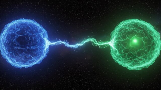 Quantum Entanglement Connection Between Two Glowing Energy Spheres in Space