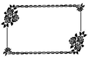 Floral frame with rose and chain ornaments, elegant black and white border, to beautify poster illustrations and greeting cards. Vector illustration eps