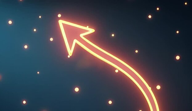 Neon Glowing Upward Arrow on Dark Abstract Background
