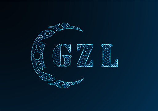 Low poly letter logo GZL design. GZL letter logo low poly vector design on blue color gradient background. GZL logo low poly design