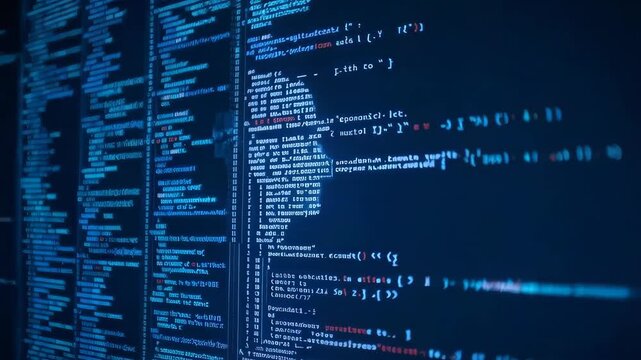 Digital code scrolling on a dark blue screen