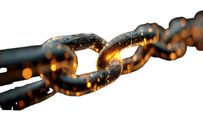 Digital Chain Links with Glowing Particles isolated on a transparent background
