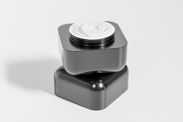 luxury glossy black cubic shape cream jar mockup, round cube skincare packaging, rectangular shape facial mask container, square plastic cosmetic bottle, trendy face cream packaging mockup