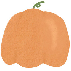 An illustration of a cute, cartoon pumpkin with a green vine