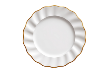 Elegant white plate with scalloped edge, ideal for dining or food presentation.