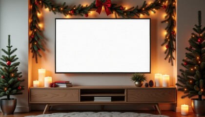 Cozy Christmas living room with decorated tree and warm lights  