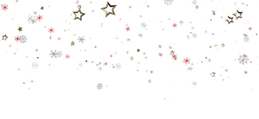Falling gold stars and snowflakes against a white backdrop. Perfect for holiday, winter, Christmas or New Year's designs and projects. Suitable