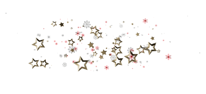 A festive design featuring golden stars and red snowflakes on a white background. Perfect for Christmas cards, invitations and winter holiday gr