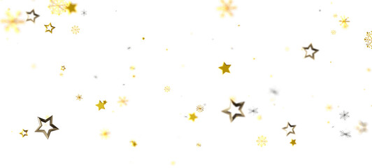 Beautiful gold stars and snowflakes shimmering against a clean white background, perfect for holiday designs, celebrations and winter themes.