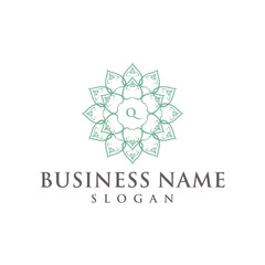 Letter Q flower lotus leaves blooming logo design. pattern icon vector template.