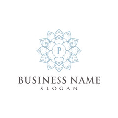 Letter P flower lotus leaves blooming logo design. pattern icon vector template.