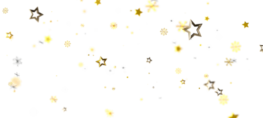 Festive design featuring floating gold stars and snowflakes on a bright white backdrop. Ideal for holiday greetings, winter celebrations, and Ne