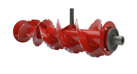 Red snow blower auger isolated on transparent background, a rotating screwshaped part that gathers and propels snow for removal in winter