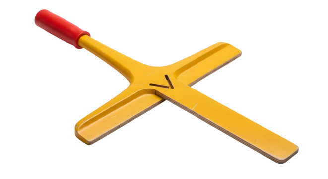 Yellow and red lawn leveler isolated on transparent background, a tool used to evenly distribute topsoil or sand on lawns for a smooth surface