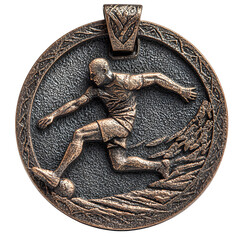 Football player silhouette engraved on medal, isolated on transparent background