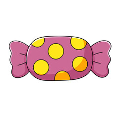 Pink candy with yellow polka dots isolated on transparent background.