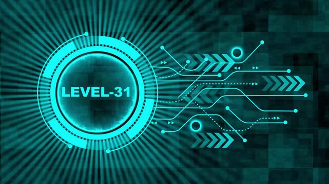 Level-31 text glowing animation with technology background. Level-31 text glowing animation. technology abstract background of animation concepts. 4k video motion graphic animation.
