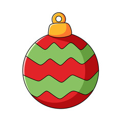 Red and green zigzag Christmas ornament ball isolated on transparent background.