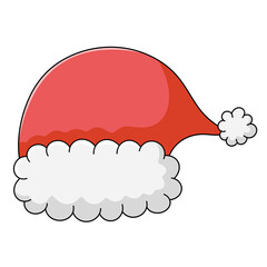 Red Santa hat with fluffy white trim isolated on transparent background.