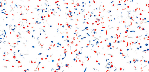 Festive confetti background with red, white, and blue colors. Perfect for celebrations and events.