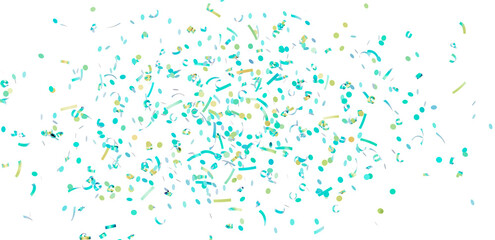Floating teal and gold confetti on white background. Perfect for party, celebration, and festive designs.