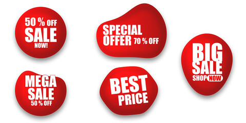 Set of sale tags or banners, sample banners, and shopping signs, including special store discount offers