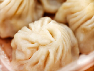 close up steamed soup dumpling food