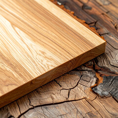 Smooth wooden board on cracked rustic wood surface background