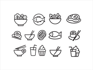 Outline Icon Set for Restaurant Menu and Food Items
