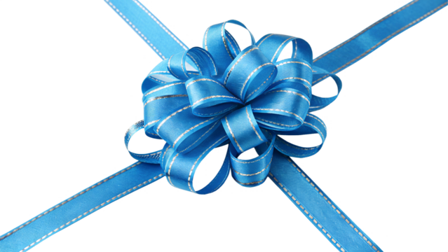 Blue ribbon bow made of satin for present wrapping isolated on transparent background - Powered by Adobe