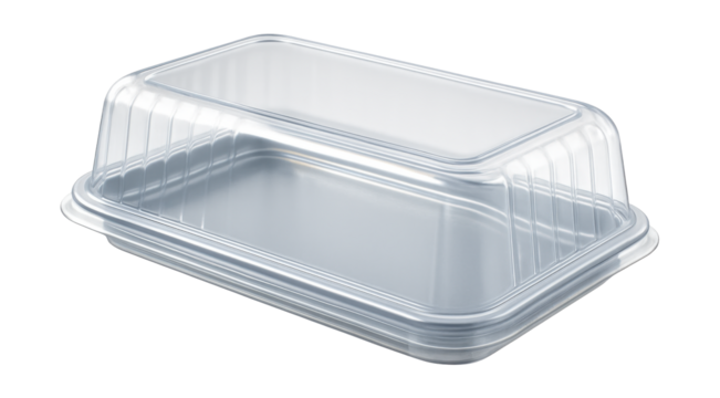 Clear plastic-lidded tray for showcasing and safeguarding pastries on counters.