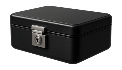 Secure closed tray with lock for storing important documents in a home office.