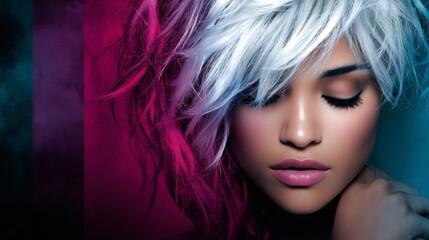 Woman with colorful dyed hair and natural makeup