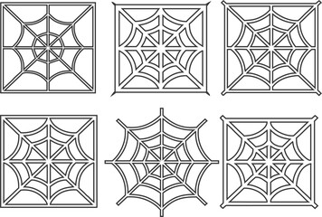 Elegant spider web pattern vector set with thin lines, perfect for spooky logos and decorative web textures.