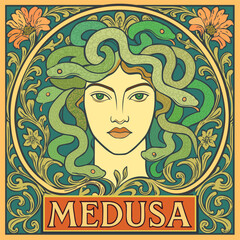 Gorgon medusa. Vector poster in art nouveau style