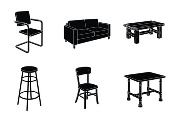 Vector black furniture set illustration scalable icons for design and decoration eps format silhouette vector illustration white background