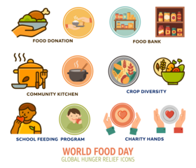 Global Hunger Relief Vector Icons – Food Donation, Charity, Food Bank, World Food Day