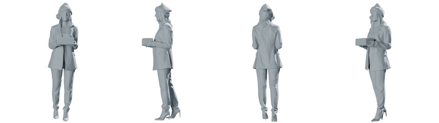 Female Figure Sculpture Made of Smooth Gray Material, Standing Pose With Hands Holding a Rectangular Object