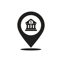 Bank Location Pin Icon Vector Illustration, bank location map pin, marker money finance dollar gps icon symbol, place position navigation pointer, location pin financial banking, bank location icon,